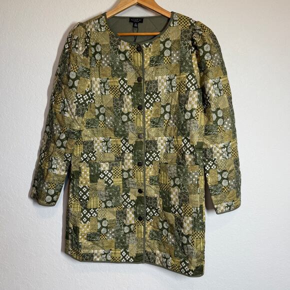 Women's Current Air Quilted 3/4 Sleeve Patchwork Green Jacket Size M NEW - Picture 1 of 11
